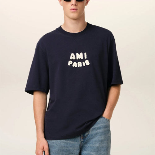 (국내배송) 아미 파리스 니트 패치 반팔 티셔츠 ~2Color~