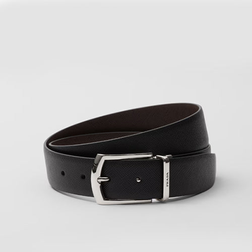 프라다 리버서블 사피아노 및 가죽 벨트 블랙/브라운 2CC468