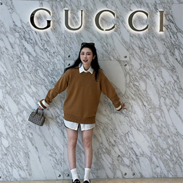 구찌 웹 디테일 코튼 크루넥 스웨터