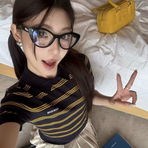 (국내배송) 미우미우 스트라이프 카라 반팔 니트 ~2Color~