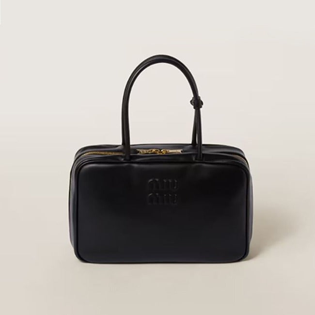 미우 미우 가죽 탑 핸들백 블랙