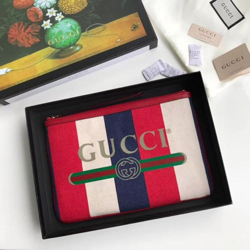 구찌 실비 스트라이프 프린트 파우치 클러치백