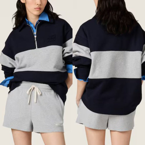 (국내배송) 미우미우 하프 집업 코튼 스웨트셔츠