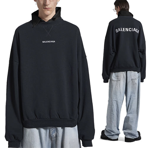 발렌시아가 백 셔츠 칼라 크루넥 페이디드 스웨트셔츠 블랙