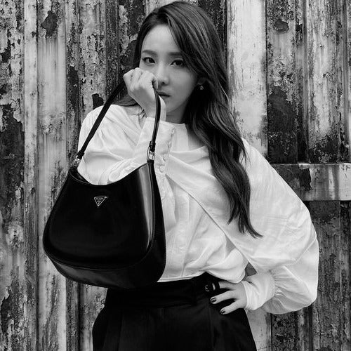 프라다 클레오 브러시드 가죽 숄더백 블랙 -산다라박, 화사, 기은세 착용